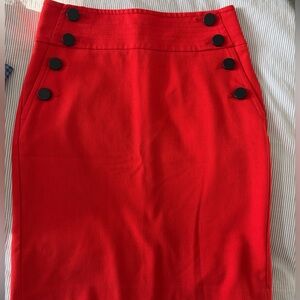 LOFT Red Pencil Skirt with Black Button Detail
